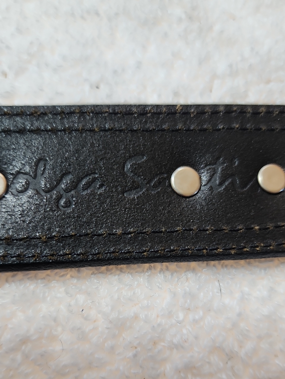 Olga Santini Women's Black Leather Belt Silver Floral Buckle Size M Preowned - Picture 9 of 9
